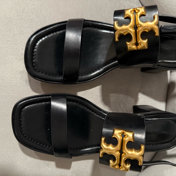 NWT Tory Burch ELEANOR Black Sandals with Gold Accent - Picture 4 of 7